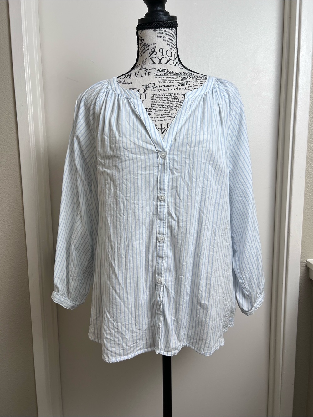 Levi’s Blue White Stripe Cotton Relaxed Button Front Blouse Top XL